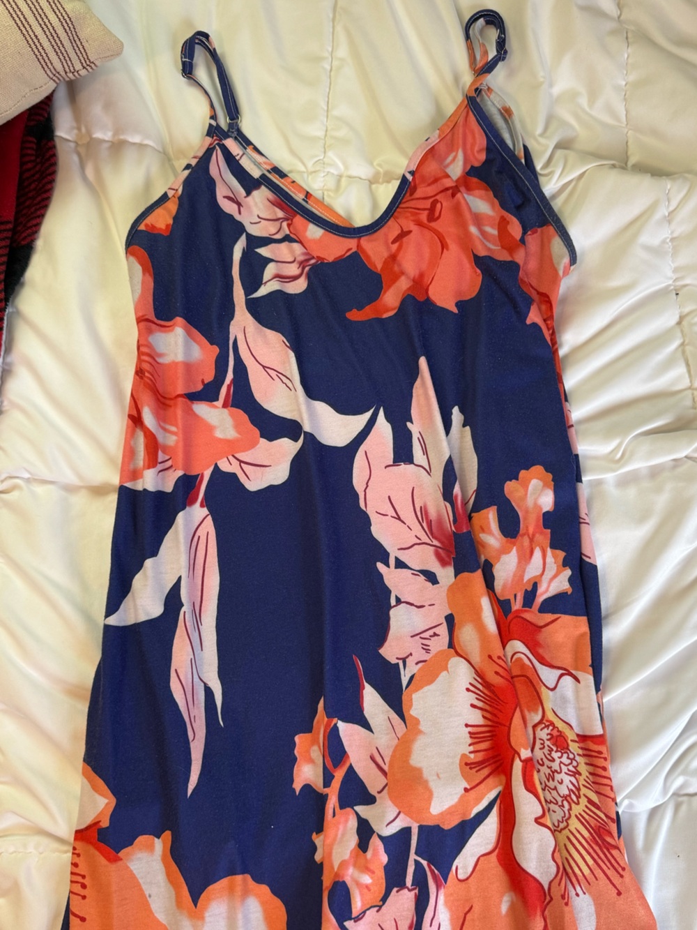Source Unknown Navy Maxi Dress with Coral and Pink Floral Print
